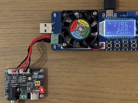 Test rig — 2 A load setup with 35 W electronic load